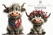Patriotic Highland Cow Clipart, an Animal Illustration by Designking (Thumbnail 1 of 5)