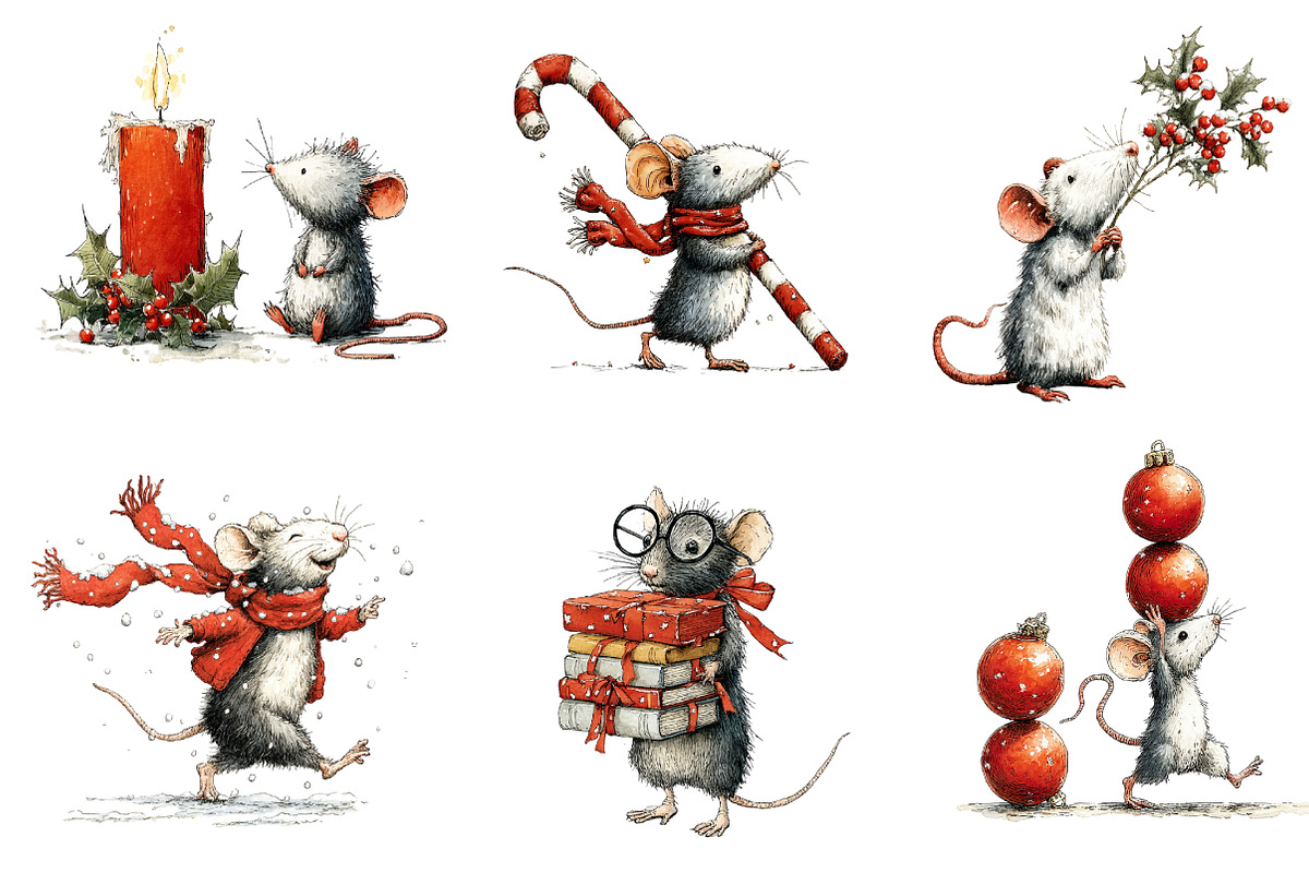 Christmas Mouse clipart, an Illustration by CreationArt (Photo 3 of 5)