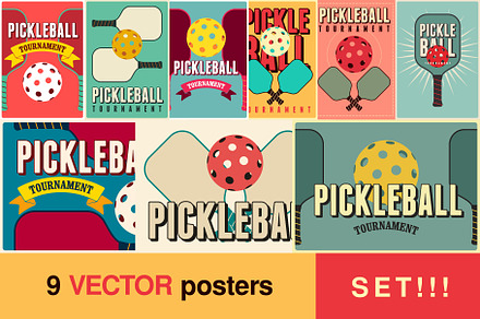 Pickleball retro vector poster set., a Sport Illustration by PoPaShop