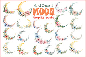 Floral Crescent Moon Watercolor Clip, a Graphic by Gaye Art