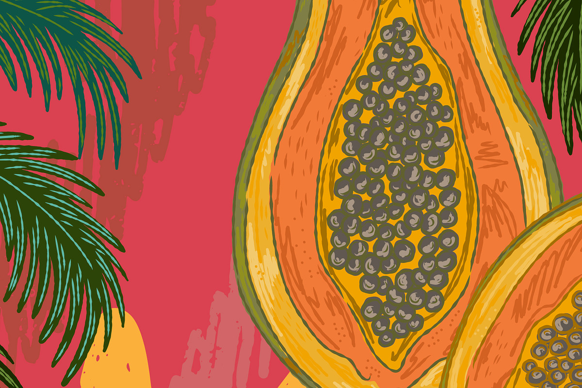 Tropical Cockatoo Palm Papaya, a Pattern Graphic by NayaChu (Photo 5 of 9)