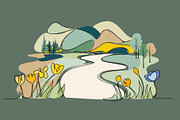 Country nature panoramic sketch, a Decorative Illustration by Valenty (Thumbnail 2 of 3)