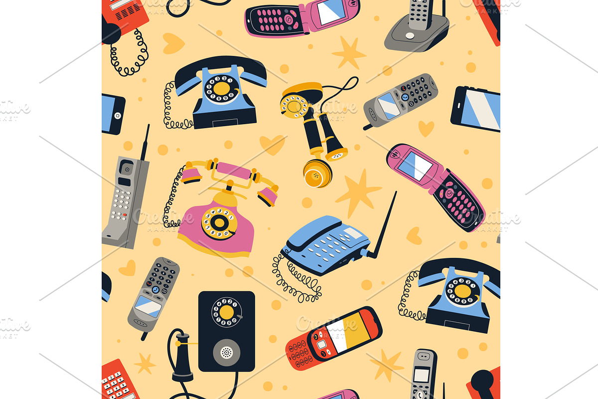 Retro phone seamless pattern, a Technology Illustration by YummyBuum