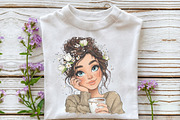 Whimsical Spring Coffee Girl Clipart, an Illustration by OK Design (Thumbnail 4 of 6)