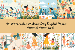 Mother and Child Ride Illustrations, an Illustration by ikarifq shop