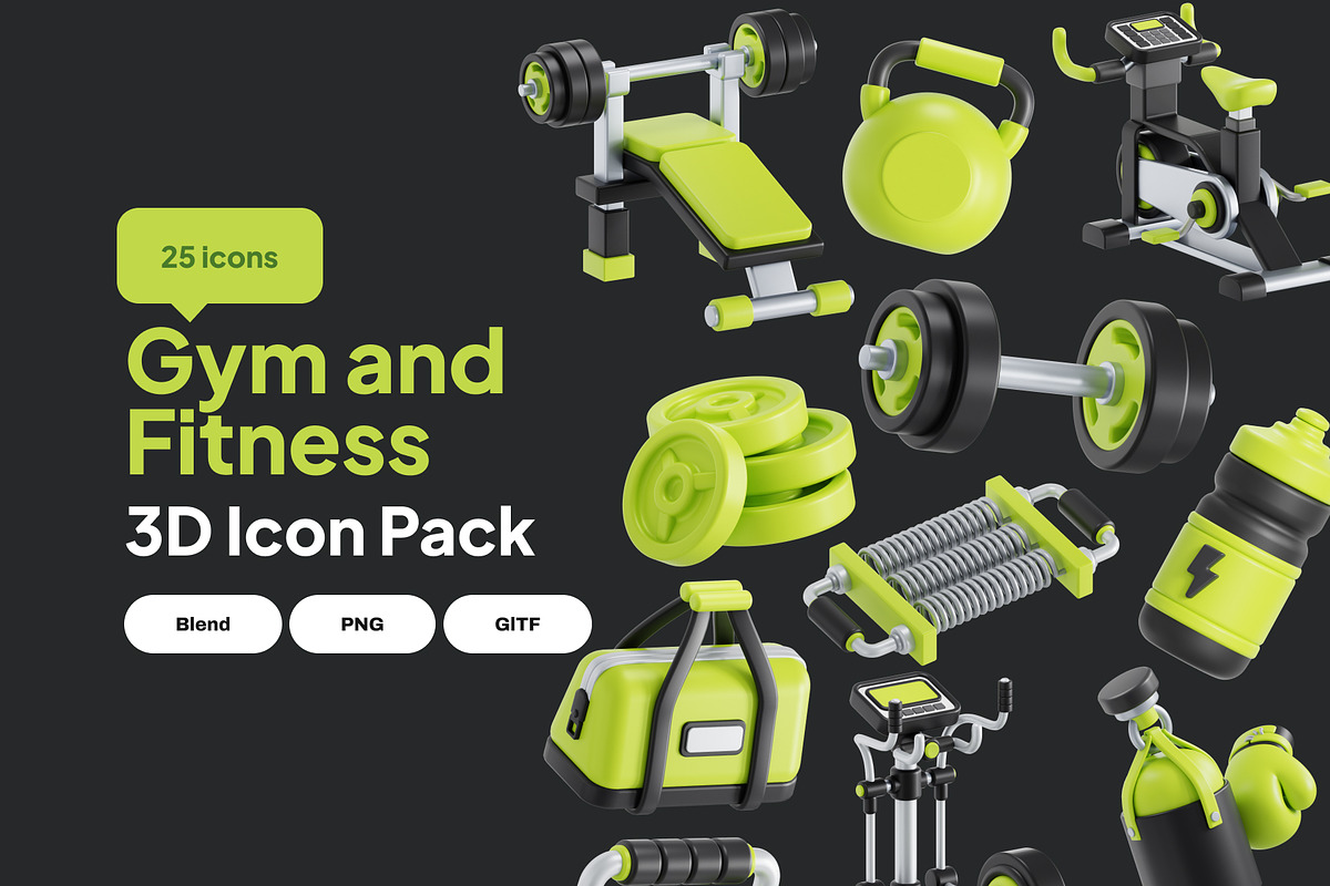 Fitness and Gym 3D Icon Pack, an Object 3D Model by Nate Studios (Photo 1 of 6)