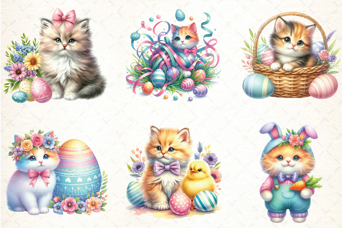 Easter Cats Sublimation Clipart, an Illustration by DreamCafeArt (Photo 3 of 5)