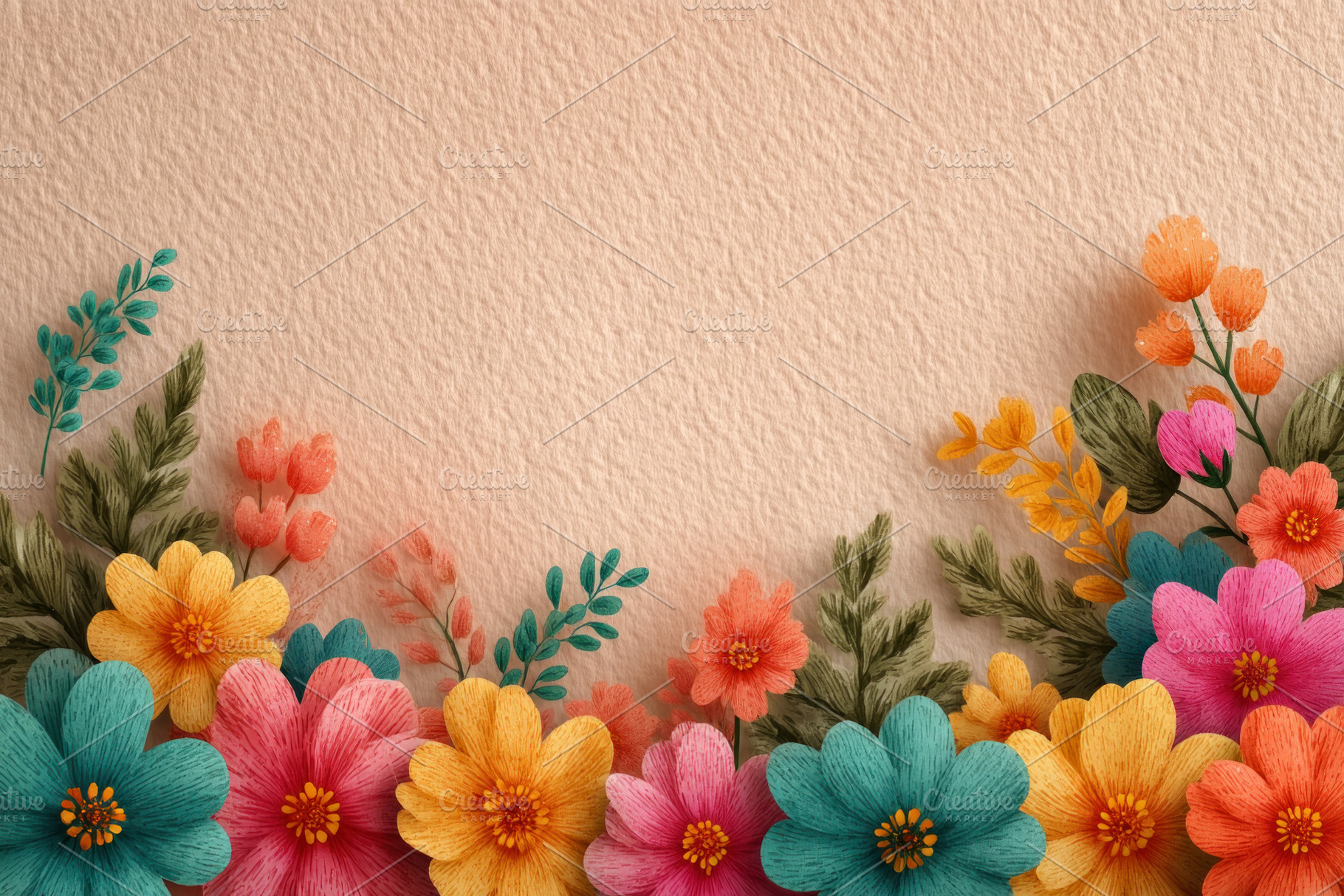 Colorful paper cut floral border with bright spring flowers and, a Holiday Photo by José Manuel Gelpi