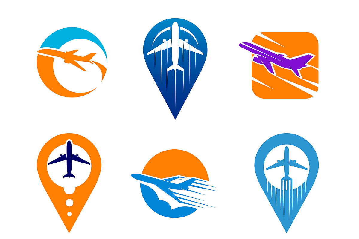 Plane map pin icons, vector, an Illustration by Vector Tradition (Photo 3 of 3)