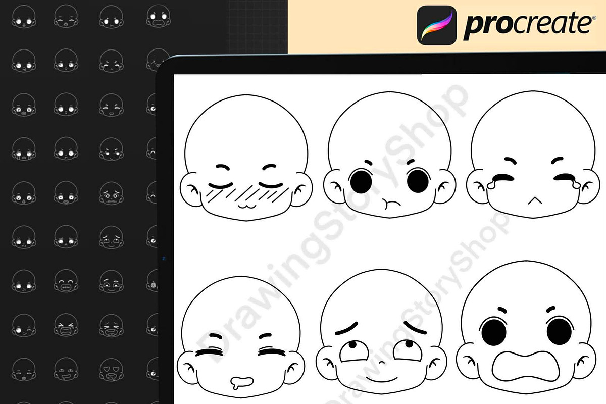 Procreate Chibi Emotion Face stamps, a Brush Add-On by DrawingStoryShop