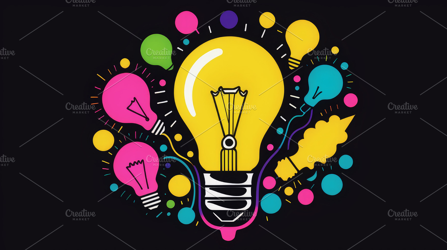 Colorful doodle-style light bulbs on, an Abstract Photo by Perpis