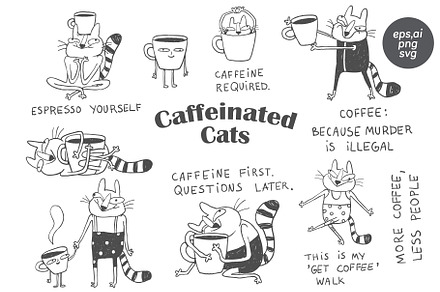 Funny Coffee Cat Doodles, an Illustration by Anastasiya Klempach