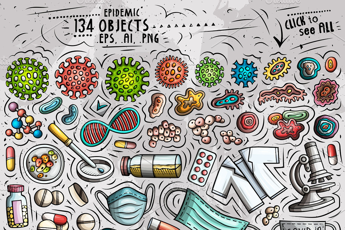Epidemic Cartoon Objects Set, an Object Graphic by BALABOLKA (Photo 2 of 4)