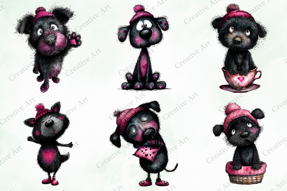 Whimsical Valentine Black Dog Bundle, an Illustration by Creative Art (Photo 2 of 9)