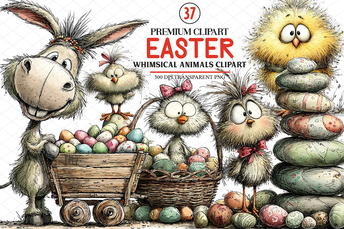 Whimsical Easter Animals Clipart, an Illustration by cherrydesign (Photo 1 of 4)