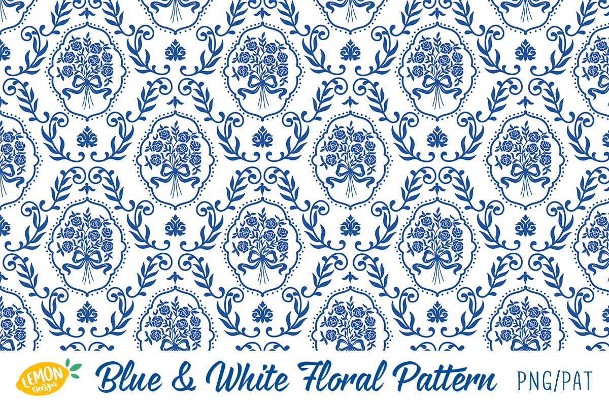 Blue & White Floral Pattern Bundle, a Pattern Graphic by LemonDesign (Photo 4 of 13)
