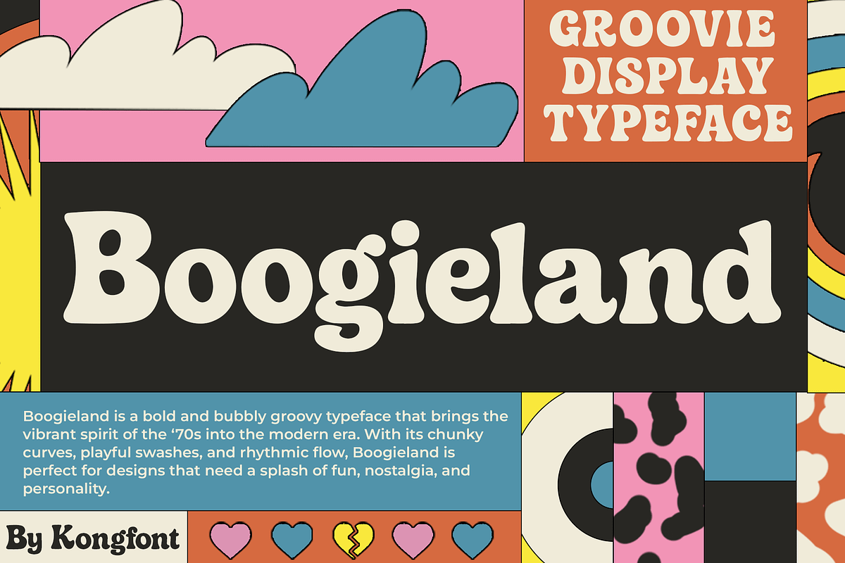 Boogieland – Groovie Retro Display, a Sans Serif Font by overlaytemplates (Photo 1 of 5)