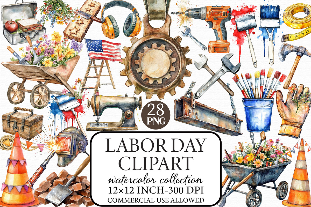 Labor Day Watercolor Clipart, an Illustration by Libby Wishes (Photo 1 of 6)