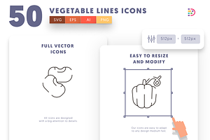 50 Vegetable Lines Icons