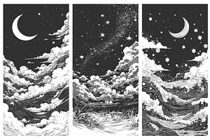 engraving night set. cloudy sky, a Texture Illustration by Stock-Smart-Start