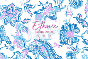 Blue & Pink Ethnic Paisley Pattern, a Pattern Graphic by Gullenda