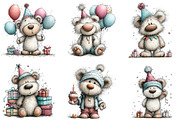 Whimsical Birthday Teddy Bear Clipar, an Illustration by CraftArtStudio (Thumbnail 2 of 6)