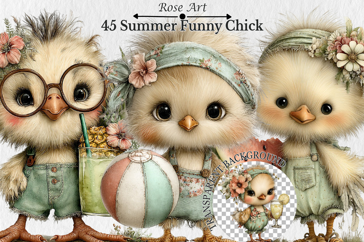 Summer Funny Chick Clipart, a Seasonal Illustration by Rose Art (Photo 1 of 6)
