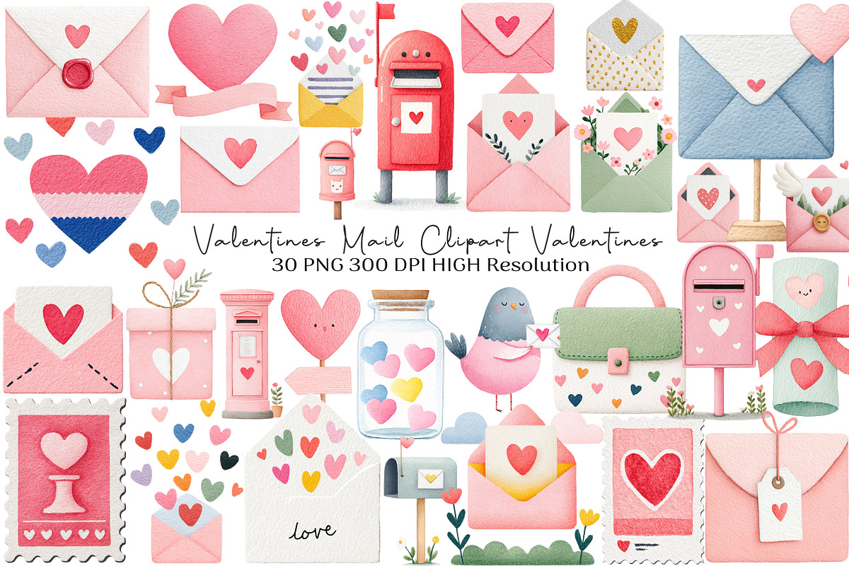 Valentines Mail Clipart Valentines, an Illustration by Black Bird Studio (Photo 1 of 6)