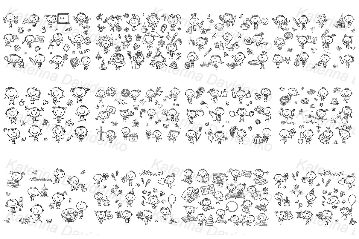 Doodle cartoon happy kids big bundle, an Animal Illustration by Bubert Art (Photo 4 of 5)