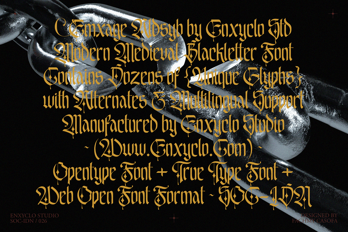 Emxage Aldsyb — Blackletter Font, a Blackletter Font by Enxyclo Studio (Photo 5 of 18)
