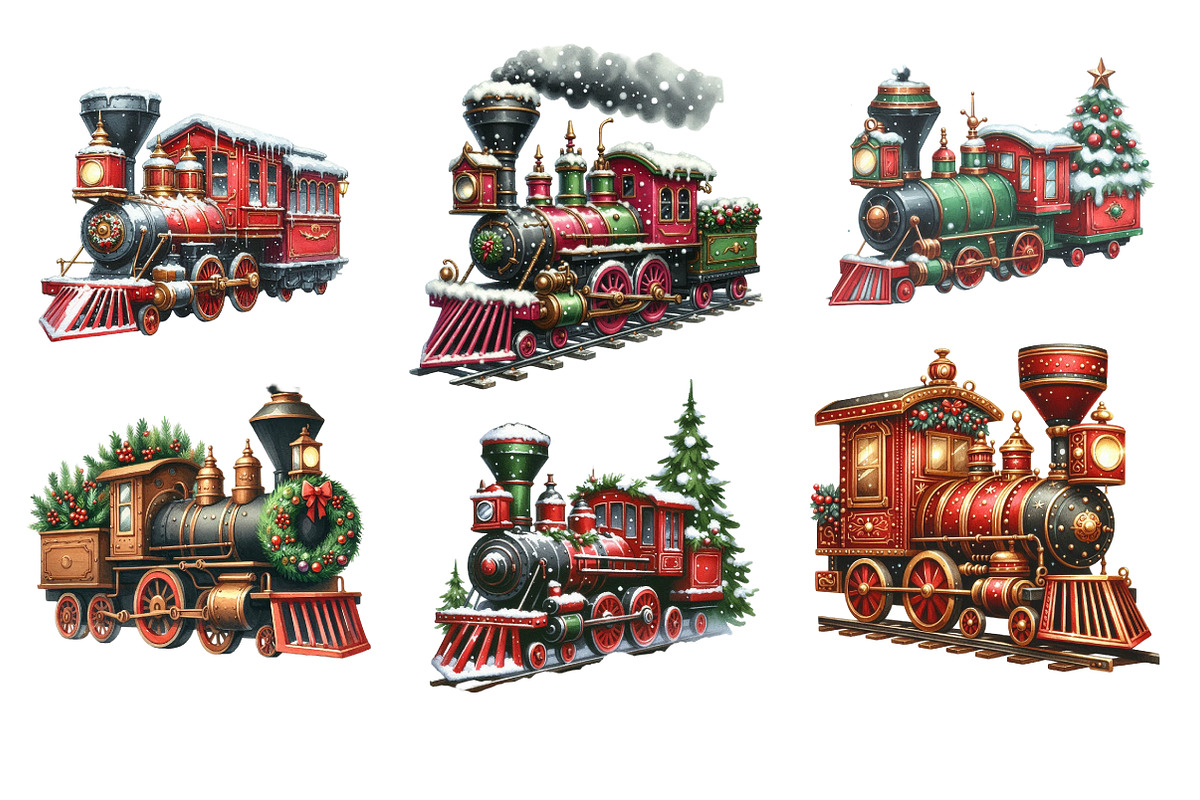 Christmas Vintage Train Clipart, an Illustration by Designworld (Photo 3 of 6)