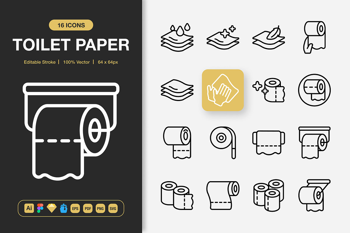 Toilet Paper Icons, an Outline Icon by Spacepixel Creative