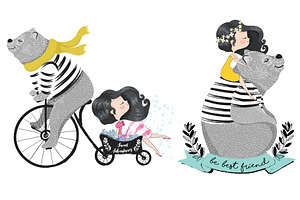 Cute bear and girl vector.Cartoon., an Animal Illustration by StudioLondon