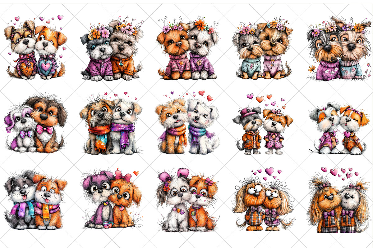 Quirky Valentines Dogs Clipart, an Illustration by SinaCreation (Photo 2 of 6)