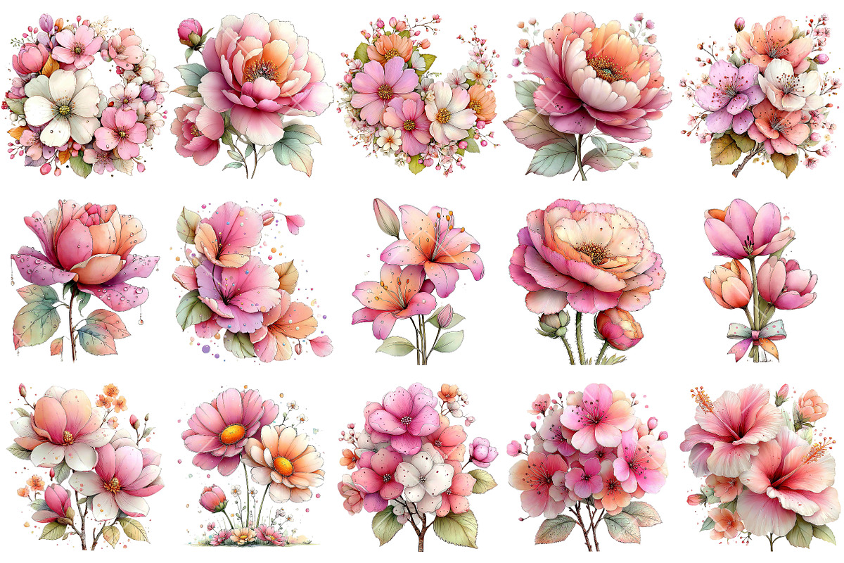 Spring Pink Flower Clipart, an Illustration by OK Design (Photo 3 of 6)