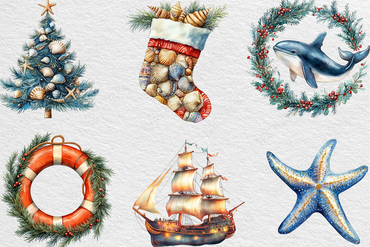 Merry Maritime Christmas Clipart, an Illustration by Black Bird Studio (Photo 6 of 6)