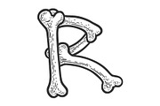 letter R made of bones sketch vector