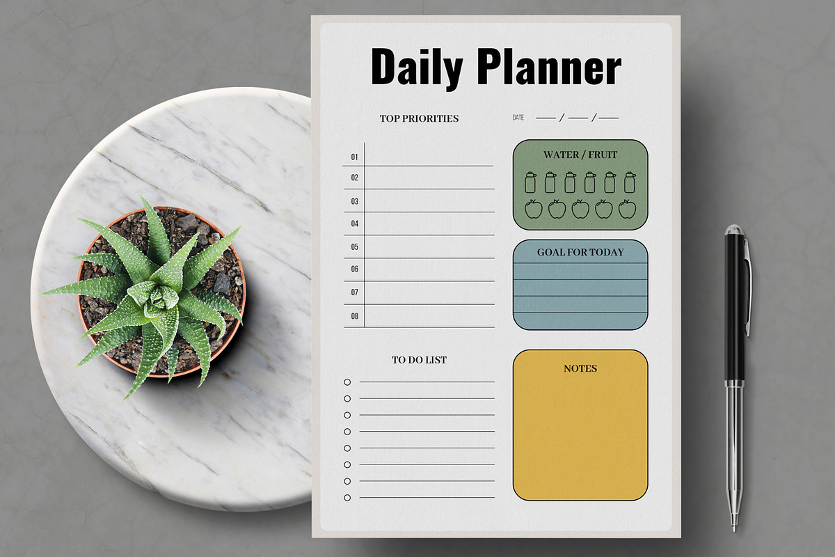 Daily Planner Productivity Template, a Stationery Template by MightyDesign (Photo 1 of 8)