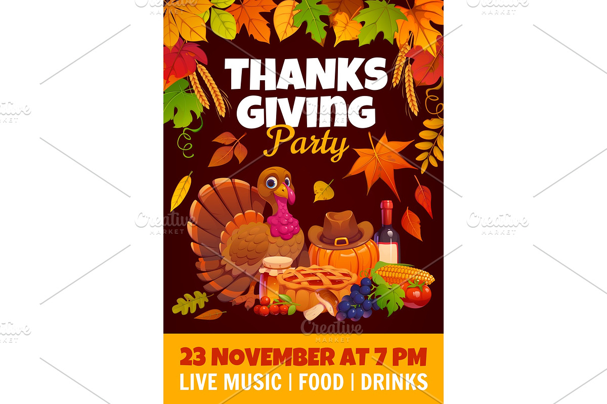 Thanksgiving Day party flyer, a Seasonal Illustration by Vector Tradition