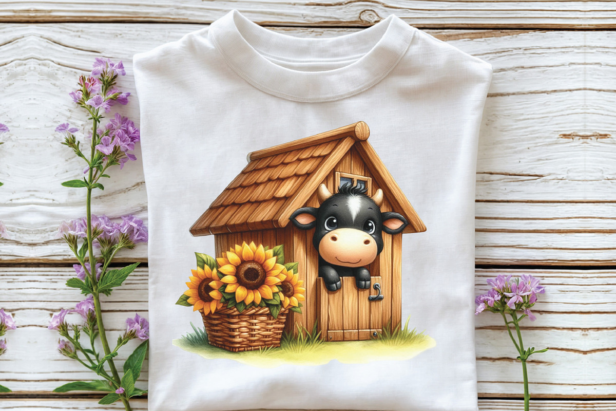 Watercolor Black Cow Peeking House, an Illustration by CraftArtStudio (Photo 2 of 6)