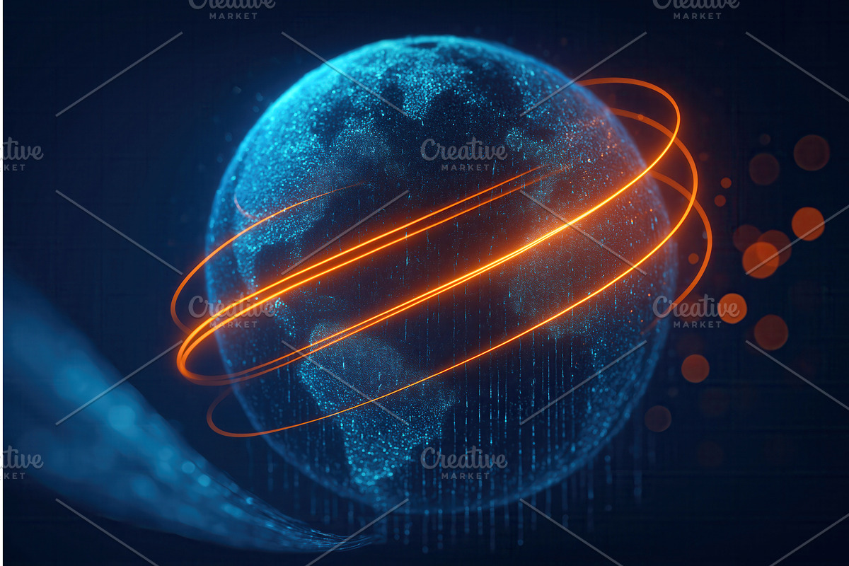A digital representation of Earth, a Technology Illustration by Sergey Kotenev