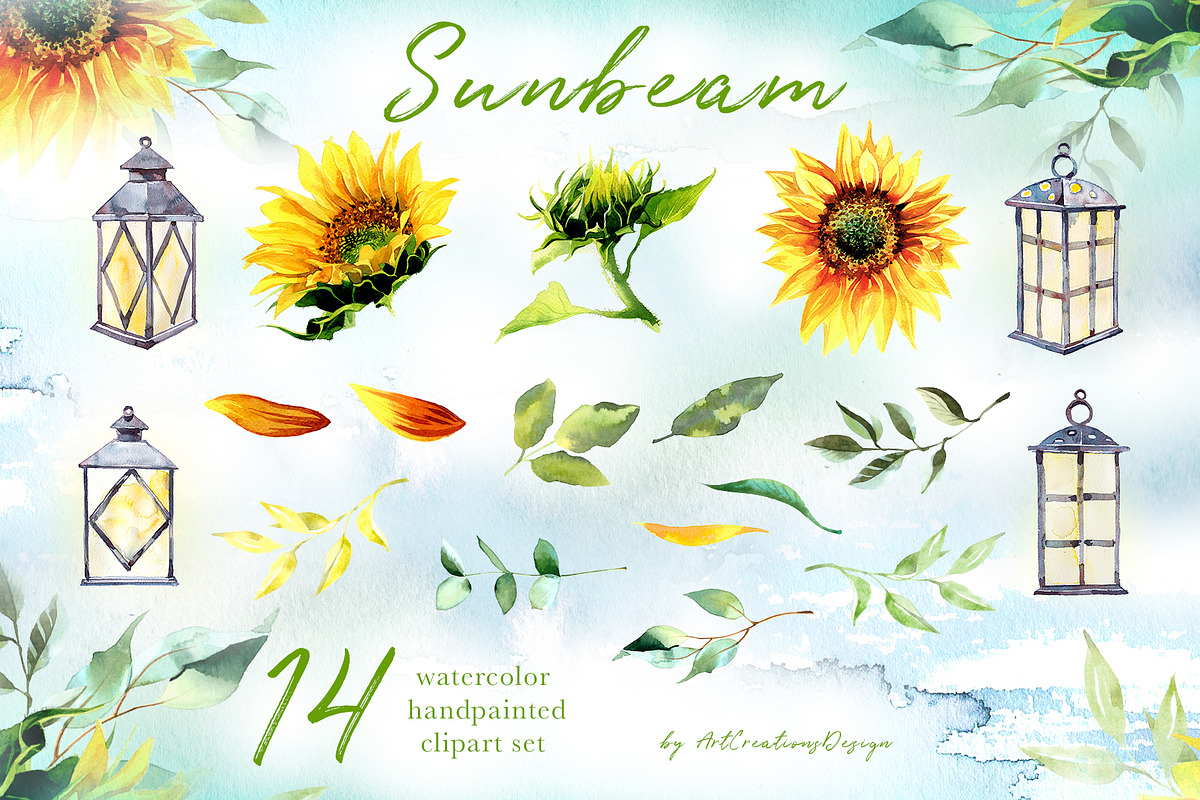 Watercolor Sunbeam Clipart Set, a Seasonal Illustration by ArtCreationsDesign (Photo 4 of 4)