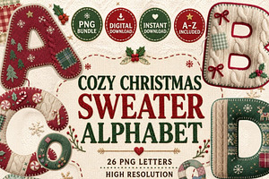 Cozy Christmas Sweater Alphabet PNG, a Seasonal Illustration by Tanya Kart