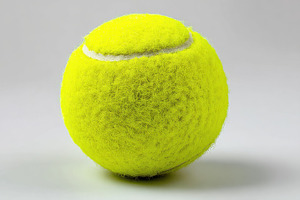 Tennis ball close-up vibrant yellow, a Photo by Pixeness Studio