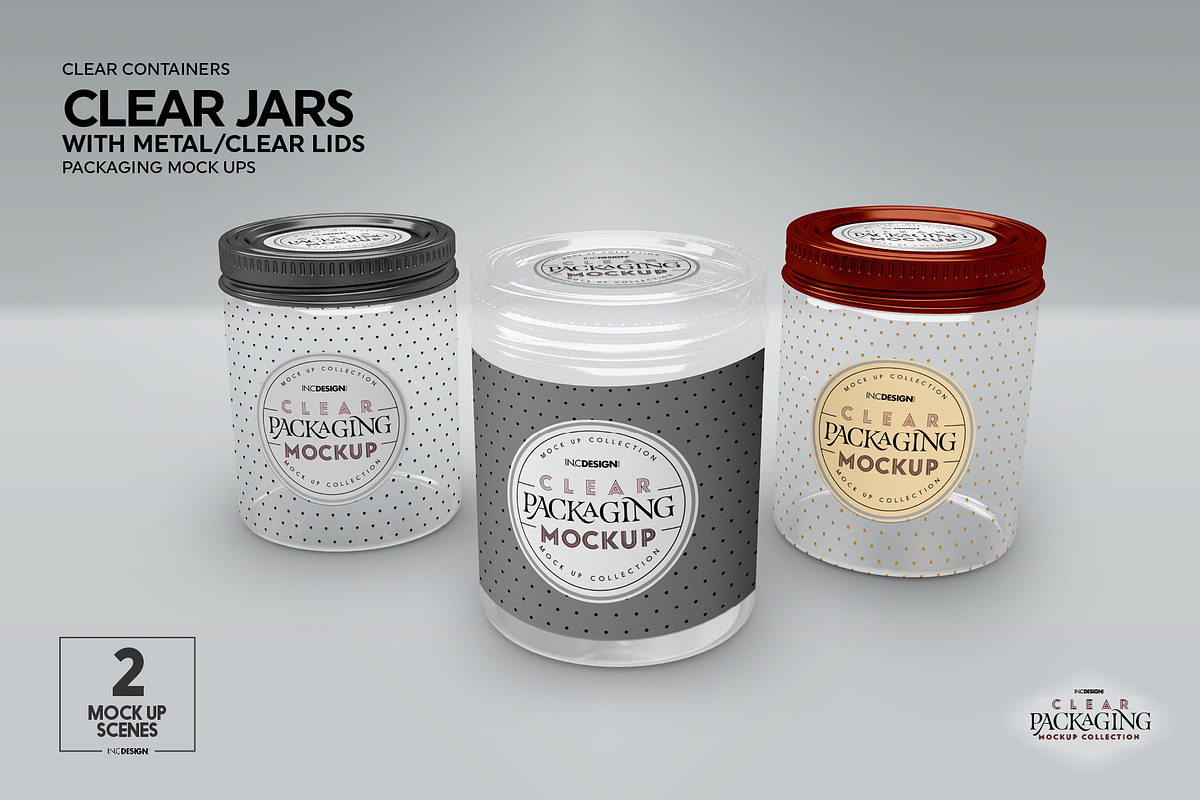 Jars with Metal /Clear Lids Mockup, a Packaging Mockup by INCDesign (Photo 9 of 13)