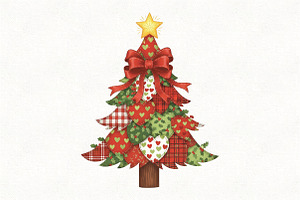 Retro Patchwork Christmas Tree PNG, an Illustration by CraftArtStudio