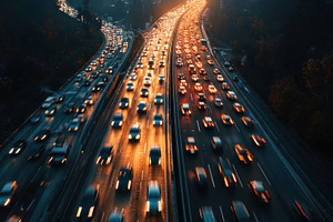 Night Highway Traffic Dense Cars Flo, a Photo by Pixeness Studio