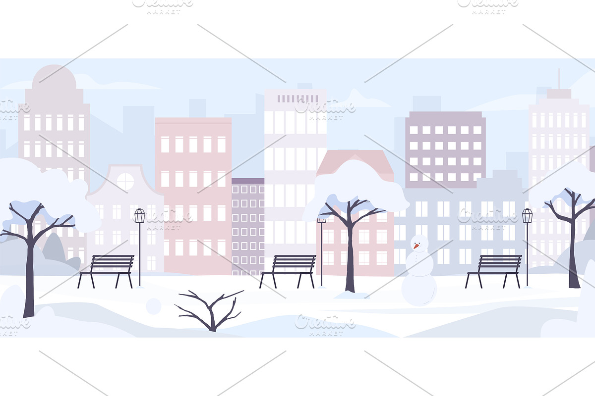 Winter city park. Snowy empty garden, an Object Illustration by Valerie Bodnar