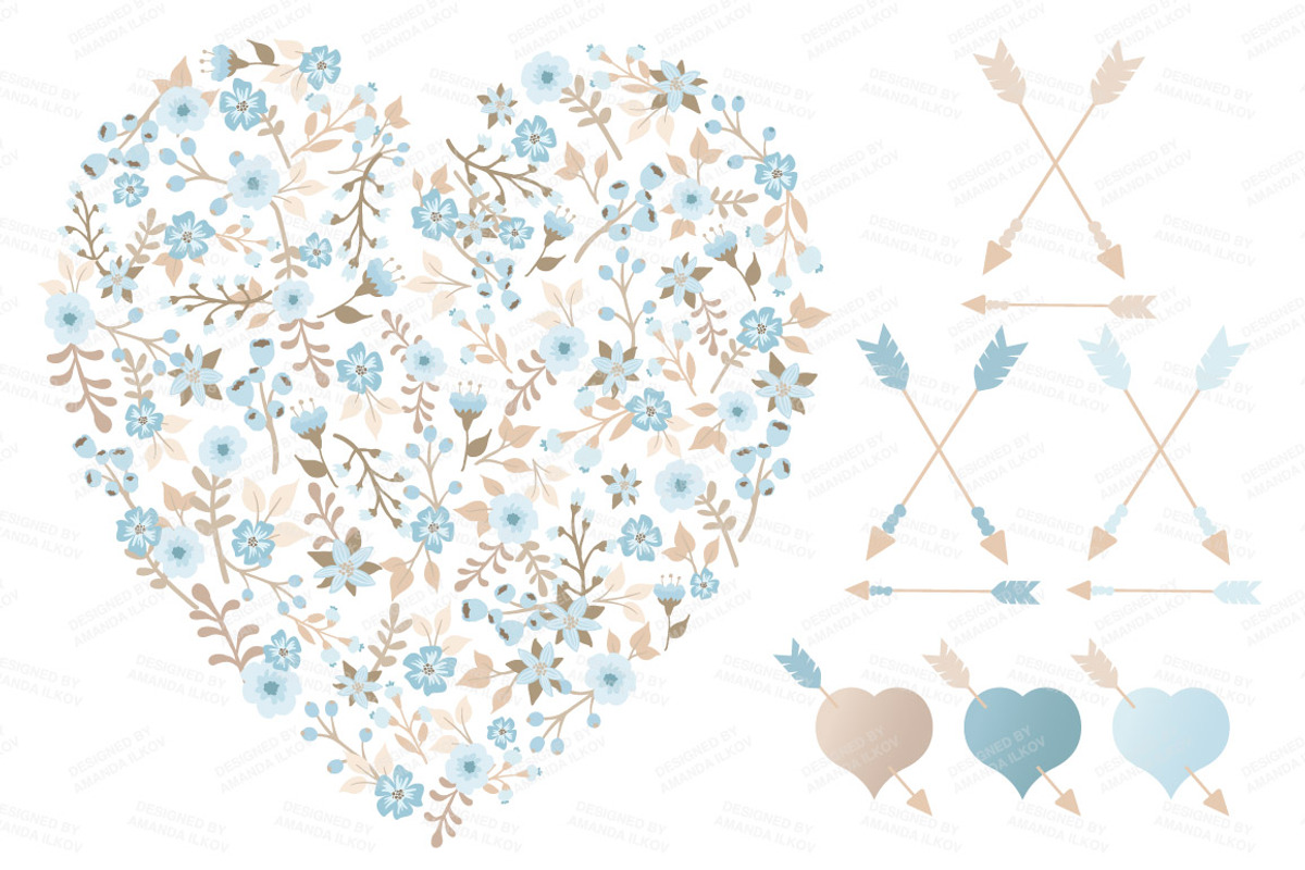 Soft Blue Floral Heart & Banners, an Illustration by Amanda Ilkov (Photo 3 of 4)
