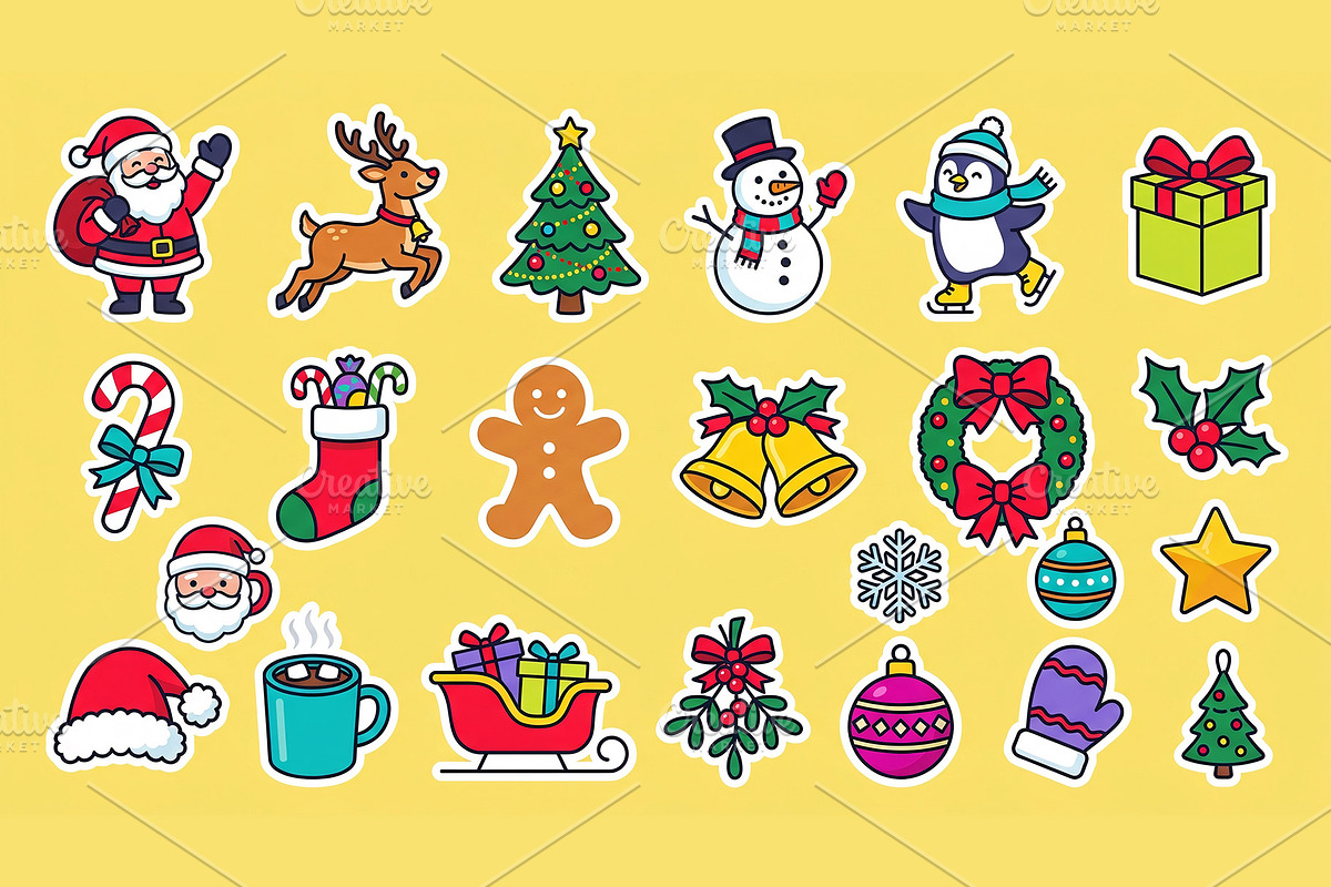 Christmas Holiday Stickers Set, a Seasonal Illustration by Rafoz (Photo 1 of 3)